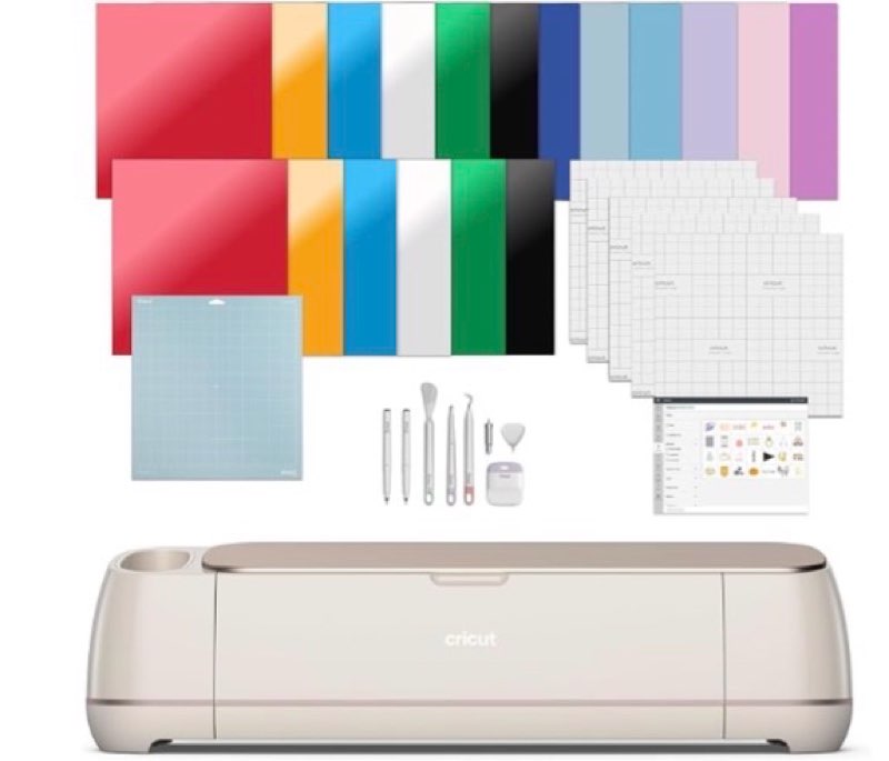 Cricut Maker 4 - Smart Cutting Machine (Seashell) | Engagement Bundle - Includes Smart Vinyl, Cardstock, Transfer Tape, Iron On HTV, Mat, Pens, Tool Kit, & 25 Images in Design Space App