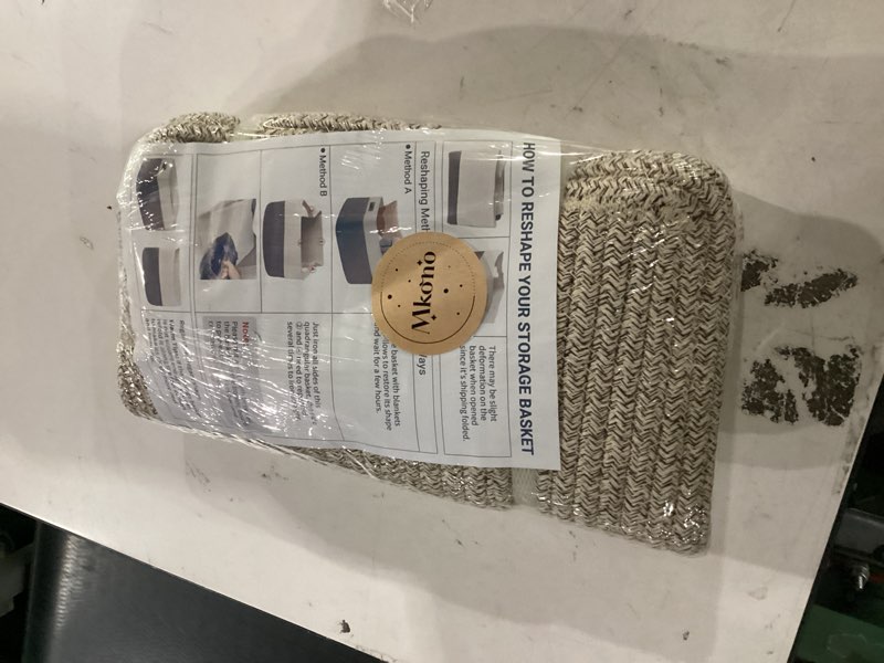 Condition photo showing Good Condition for mkono woven storage basket, cube cotton rope basket for shelves, clothes, toys, towels, books, rectangle bin with handles for organizing, decorative gift, 13'' x 10'' x 9'', brown (1 pack)