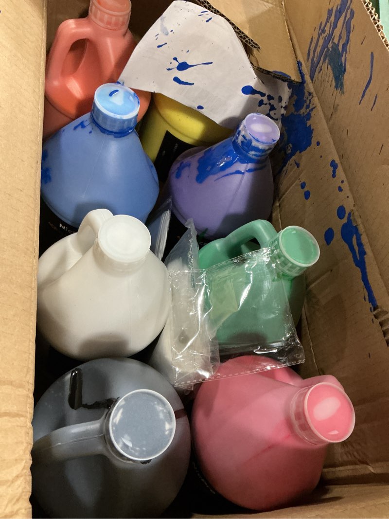 Condition photo showing As Is for nicpro 8 colors large bulk acrylic pour paint set (69oz,2040ml) premixed high flow art pouring paint supplies kit with silicone pour oil, gloves for beginner cell creation flow diy, ready to pour 8 colors 69 fl oz (pack of 8)