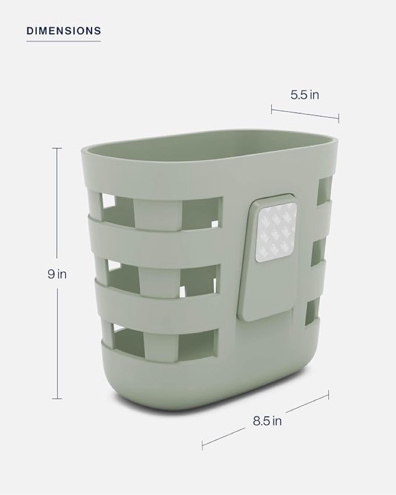 lalo bath time storage bin - keep items organized & dry with non-toxic plastic, easy cleanup, removable drying bin, woven baby organizer, secure wall attachment, 9 x 5.5 x 8.5 in - sage