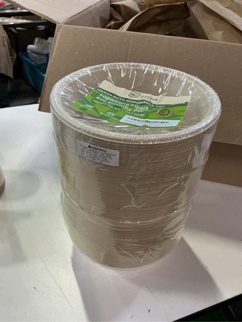Condition photo showing New/Like New for homestockplus 48 oz natural disposable paper bowls [100 pack] - heavy duty, eco-friendly compostable salad bowls for organic food, farm to table, salad, bpa-free, microwave safe (unbleached) 100/pack 48 oz
