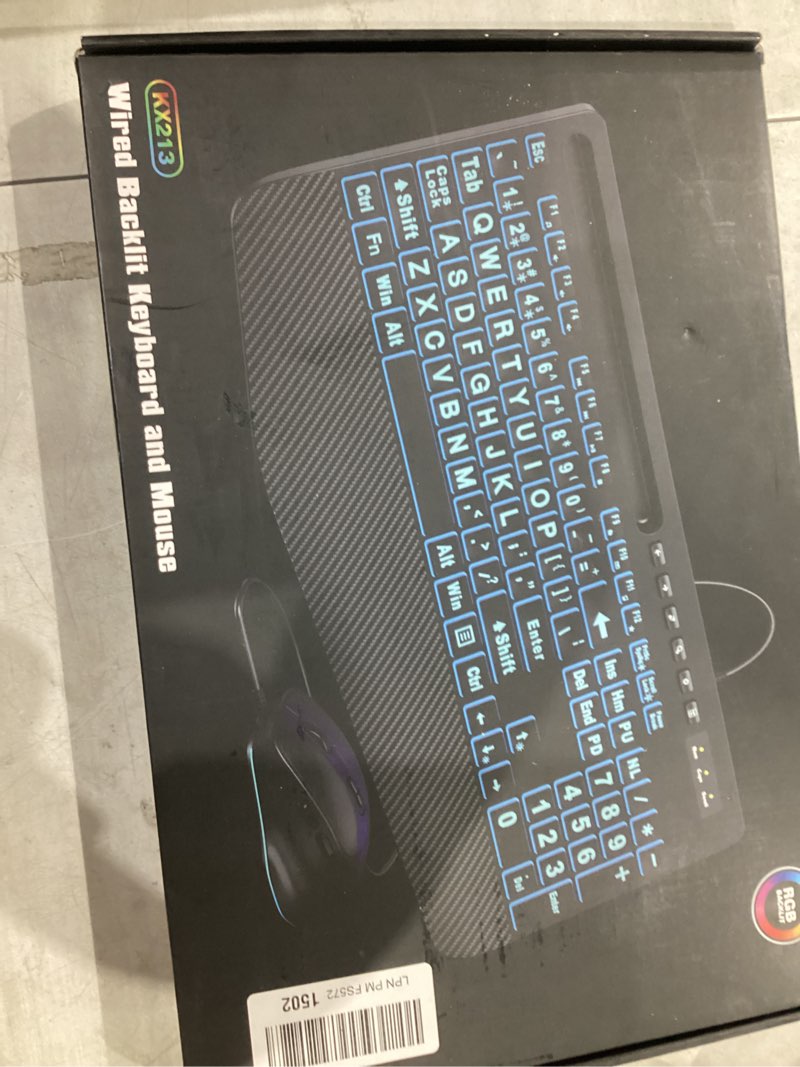 Condition photo showing New/Like New for Wired Keyboard Mouse Combo - Large Print Backlit, Ergonomic Wrist Rest, 6 DPI RGB for PC/Windows - Ideal for Seniors, Students, Office and Home SABLUTE