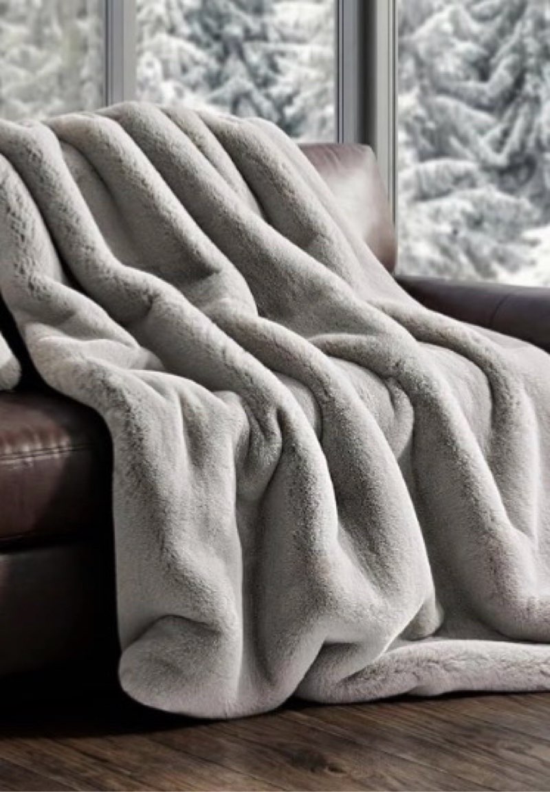 evergracehome luxury soft faux chinchilla fur throw blanket for couch, warm thick heavy winter throw