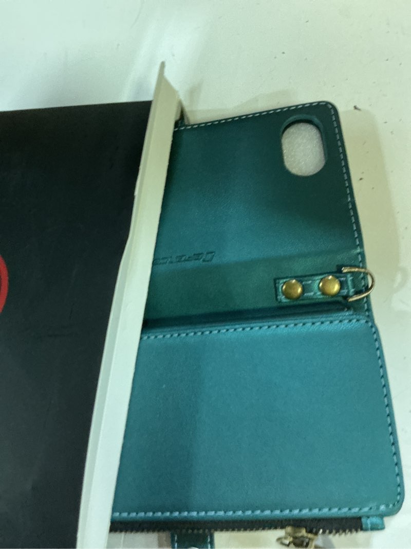Condition photo showing Good Condition for defencase for iphone 16e/17e case wallet with rfid blocking card holder slots for women men, elegant pu leather magnetic snap flip wristlet strap zipper wallet phone cases for iphone 17e & 16e, green iphone 16e/17e blue green