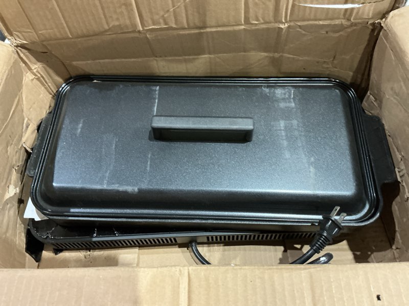 Condition photo showing As Is for amzchef double induction cooktop with removable griddle pan non-stick, 1800w 2 burner portable induction stove with sensor touch 9 power levels, 99 min timer, black