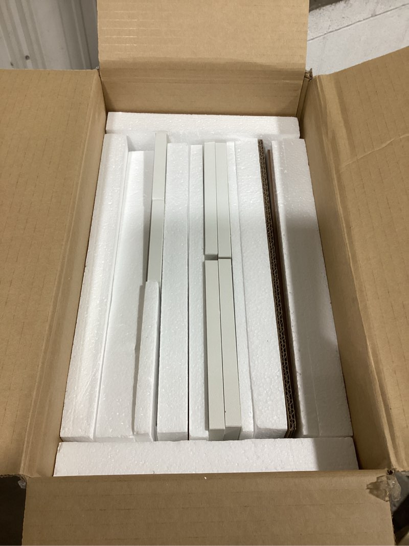 Condition photo showing As Is for (incomplete box 1/2) dwvo 46'' glass top makeup vanity with 10 drawers, vanity desk set with large led mirror, built-in charging station & cushioned storage chair, dressing table with 3-color light modes, cream white cream white bulbs
