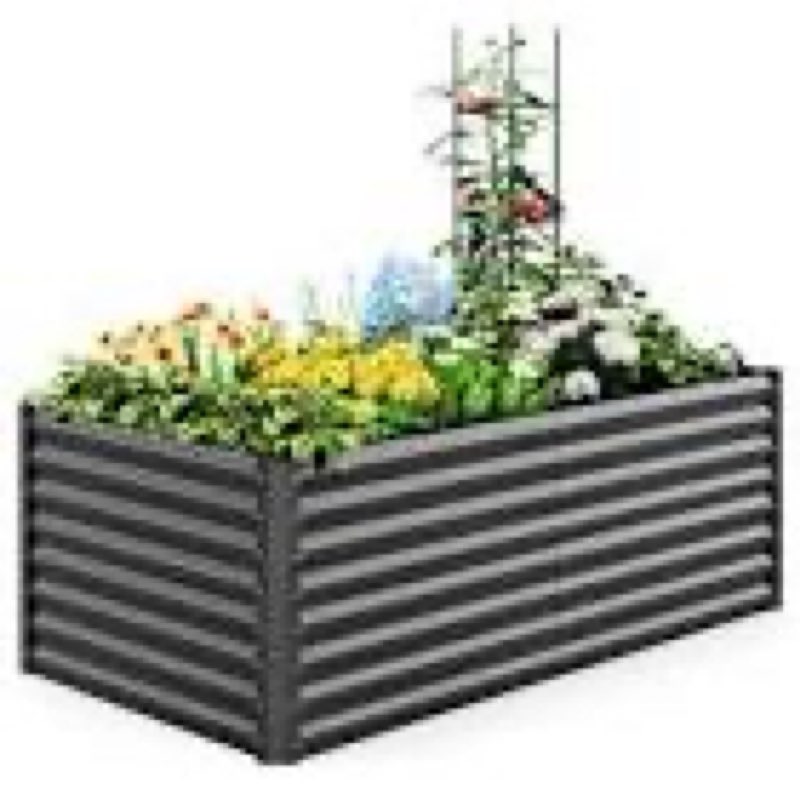 quictent 6x3x2 ft galvanized raised garden bed extra height outdoor planter box with tomato cage dark gray