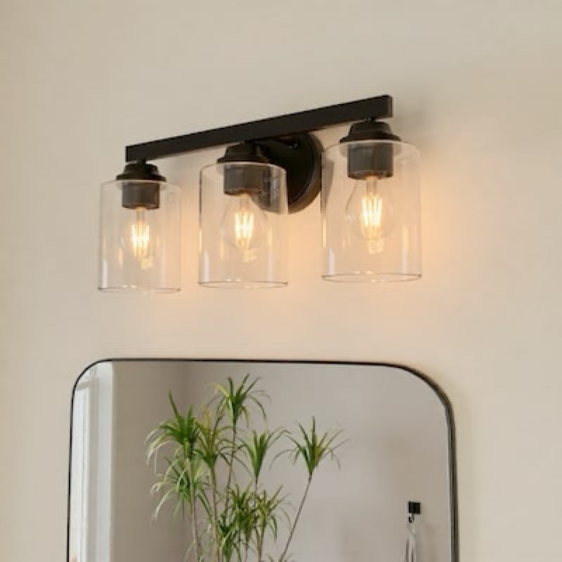 allen + roth Emeryson 17.75-in 3 Light Matte Black Transitional Bathroom Vanity light(missing 2 glass shades)