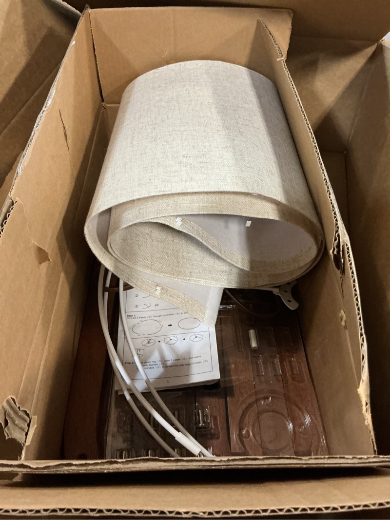 Condition photo showing Good Condition for LEPOWER Wood Tripod Floor Lamp, Mid Century Standing Lamp, Modern Design Studying Light for Living Room, Bedroom, Study Room and Office, Flaxen Linen Shade with E26 Base Brown Brown Tripod Holder