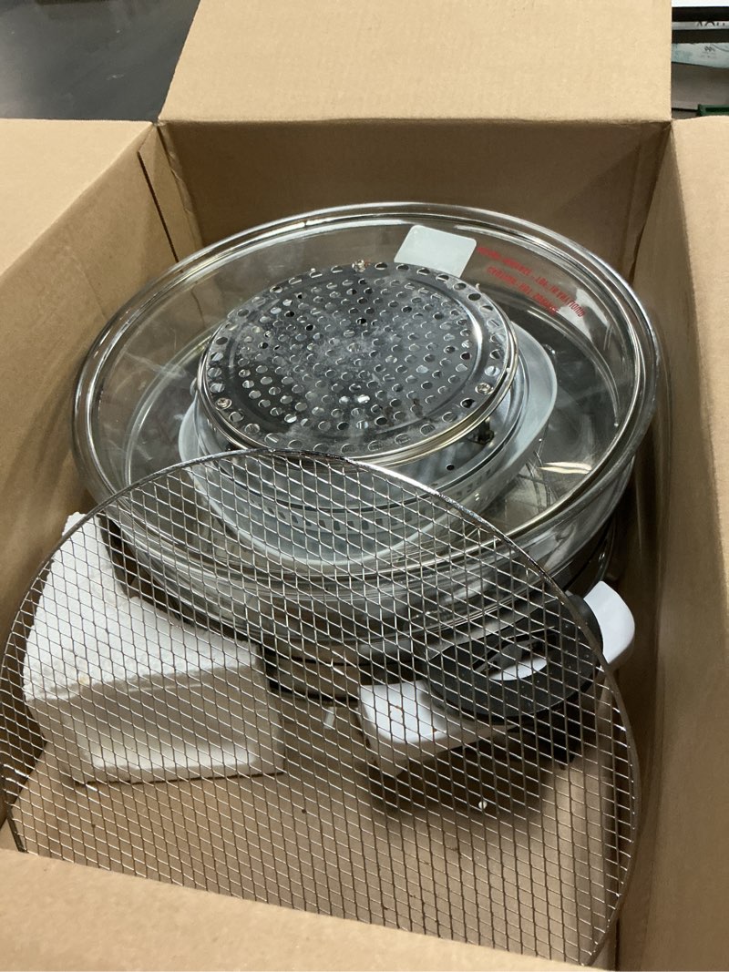 Condition photo showing As Is for nutrichef air fryer, infrared convection oven, halogen oven countertop, healthy cooking, stainless steel, 13 quart 1200w, prepare quick healthy meals, great for french fries & chips (white)