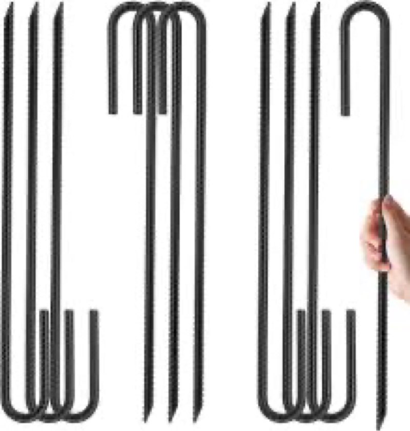 Heavy-Duty Galvanized Steel Spiral Ground Stakes, Set of 10, Black (12)