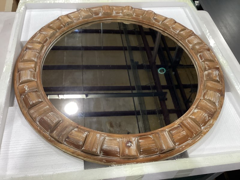 Condition photo showing Good Condition for 30 inch brown solid wood round wall mirrors, decorative circle mirror for bathroom, bedroom, living room, hallway, foyer, entryway b - circle -30x30 in