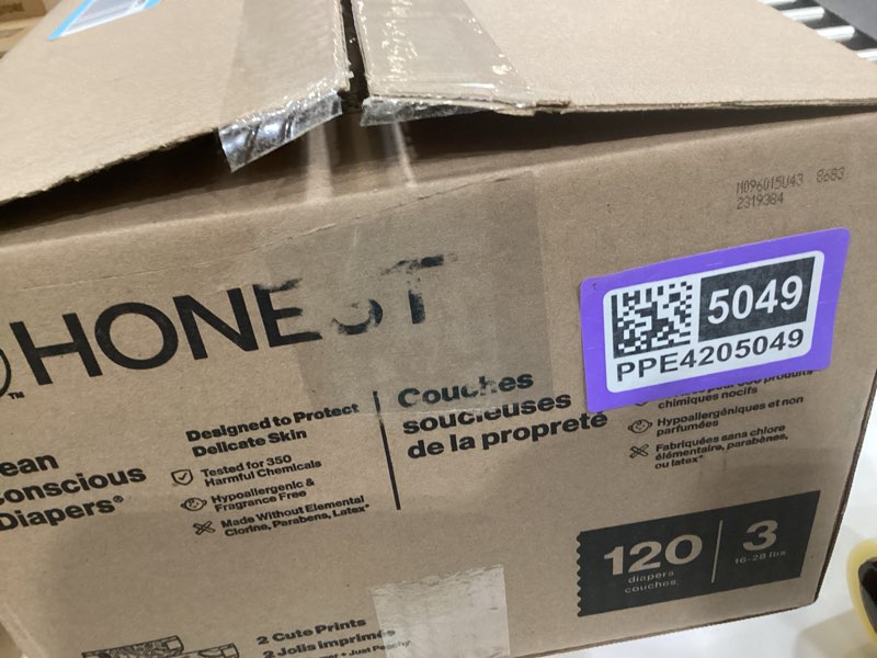 Condition photo showing Good Condition for the honest company comfort dry disposable diapers for sensitive skin, hypoallergenic, just peachy + flower power, super club box size 3 (16–28 lbs) 120 count