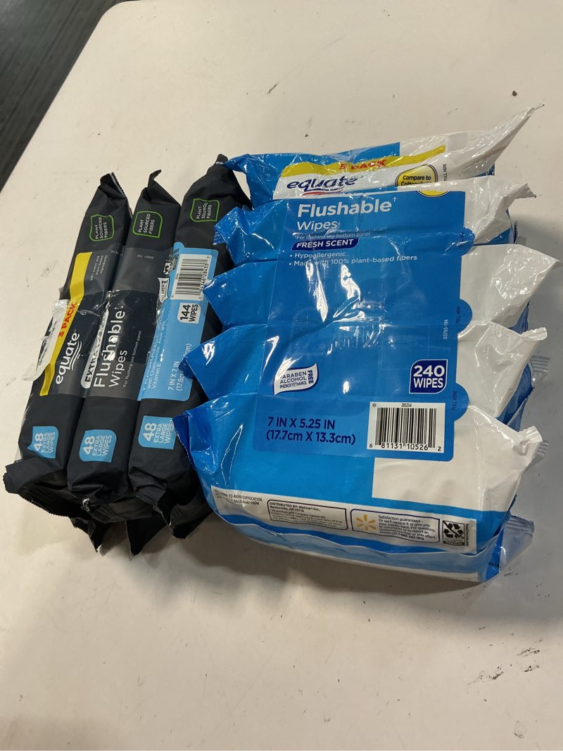 Condition photo showing Good Condition for ( assortment of wipes (various models) equate extra large flushable wet wipes  fragrance free  144 wipes (5  pack)