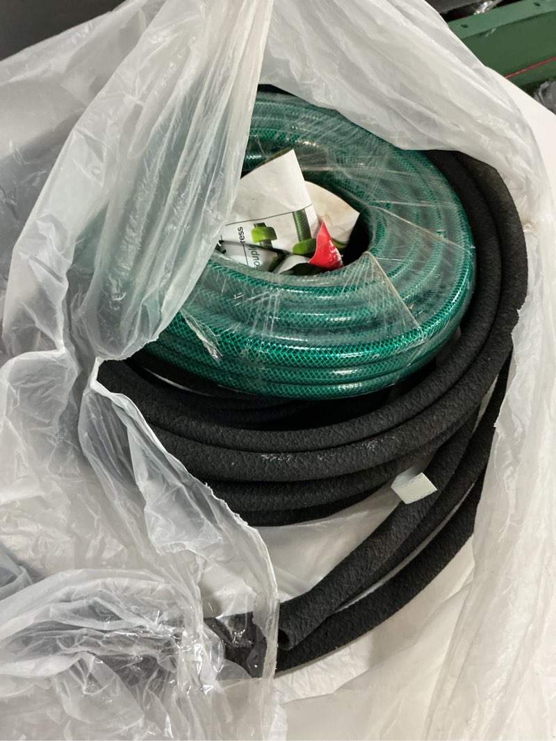 Condition photo showing As Is for customizable soaker hose system - 1/2 inch x 50ft soaker hose with 25ft garden hose, irrigation weeping hose with reinforced fittings for raised garden flower bed, vegetables and shrub plants.