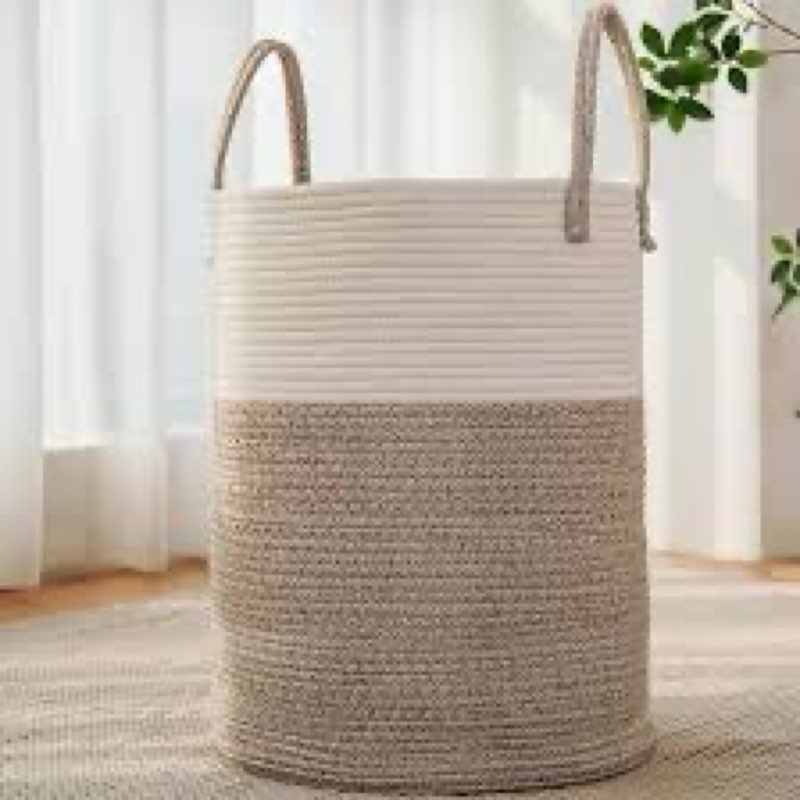 JMvicyroam Large Woven Laundry Basket Hamper,80L Cotton Rope Storage Bin for Blankets,Toys and Cloth