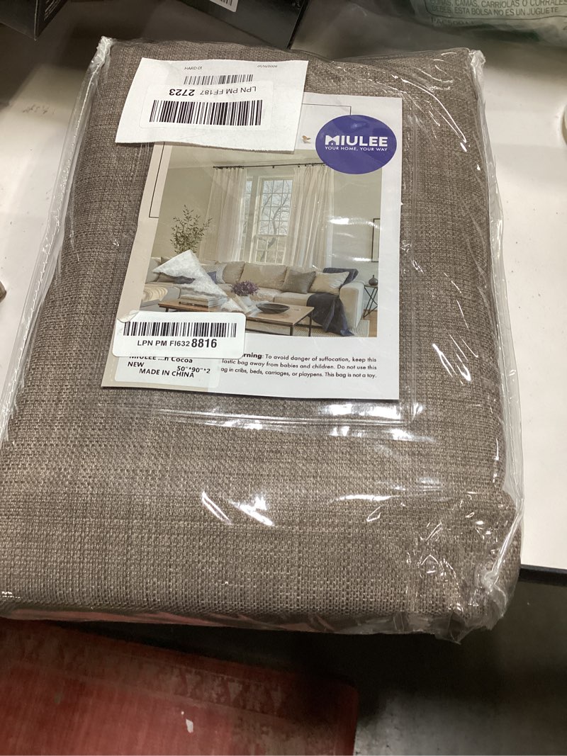 Condition photo showing New/Like New for MIULEE 100% Blackout Curtains 90 Inch Long 2 Panels Set for Bedroom, Thick Faux Linen Black Out Curtain Room Darkening Back Tab Pleat Window Textured Drapes with Hooks for Living Room, Dutch Cocoa Dutch Cocoa 50"W x 90"L (Pack of 2)