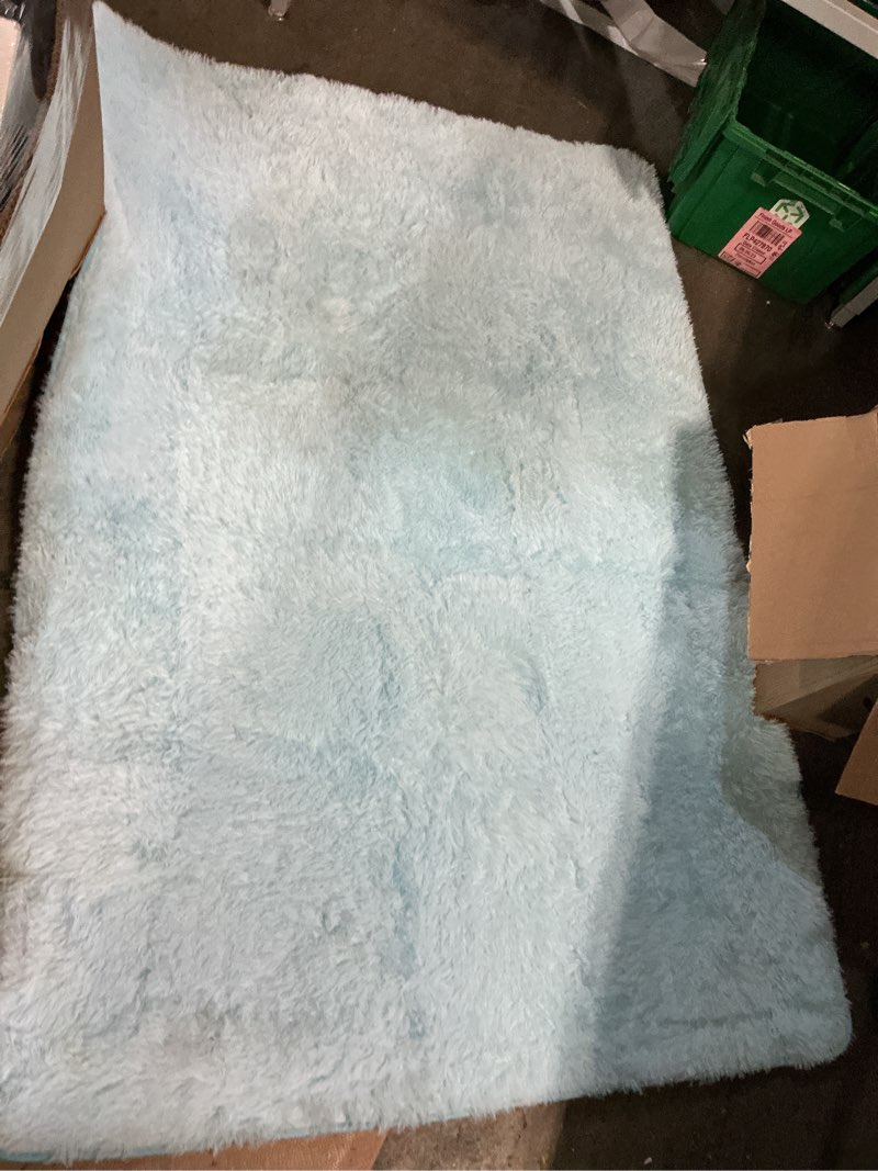 Condition photo showing Good Condition for kelarea living room area rug, 4.9x 6,7.1non-slip, light blue, fluffy, soft, shaggy plush rug for bedroom, nursery, home dormitory