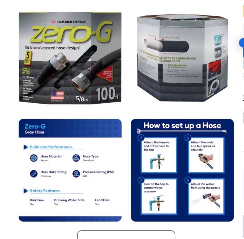  zero-g teknor apex 5/8-in x 100-ft premium -duty kink free woven gray hose