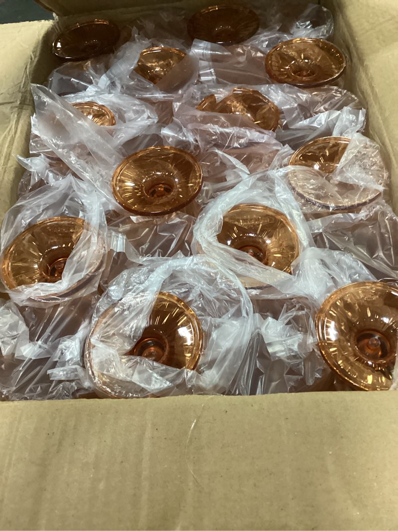 Condition photo showing Good Condition for 48 Pack Vintage Wine Glasses, Plastic Reusable 12 Ounce Colored Water Goblets, Unique Flower Embossed Pattern Unbreakable Stemmed Wine Glasses High Clear Wedding Party Bar Drinking Cups Amber