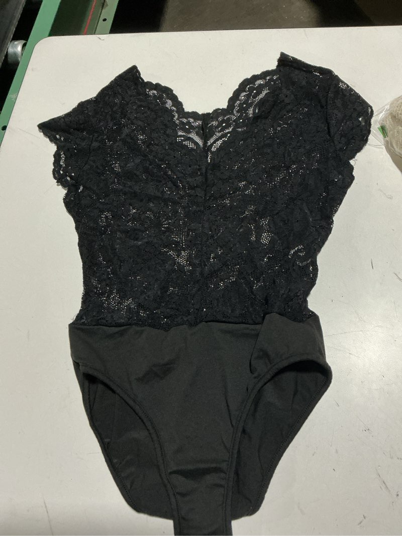 Condition photo showing As Is for makemechic women's lace bodysuit date night romper deep v neck lace tops bodysuit small lace black