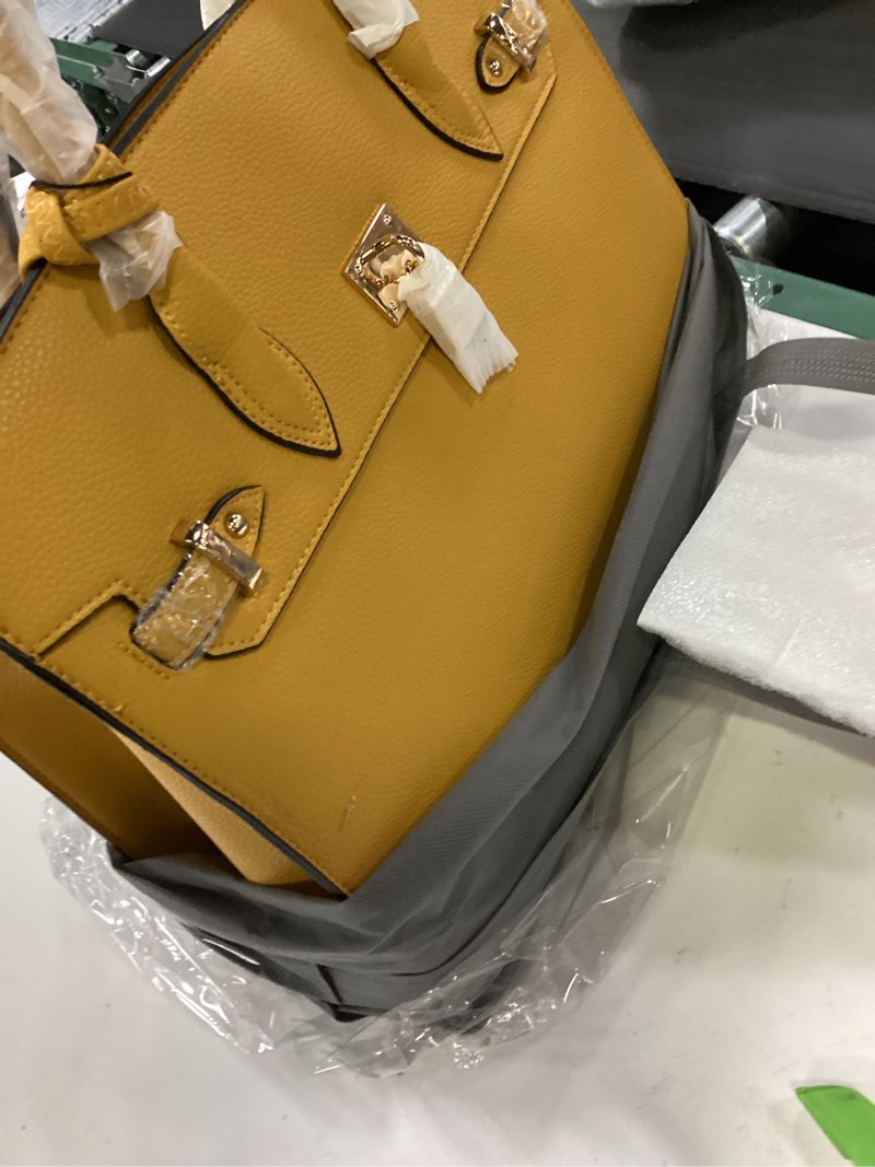 Condition photo showing New/Like New for deluxity women's top handle satchel handbag tote bag 2pc set | mustard