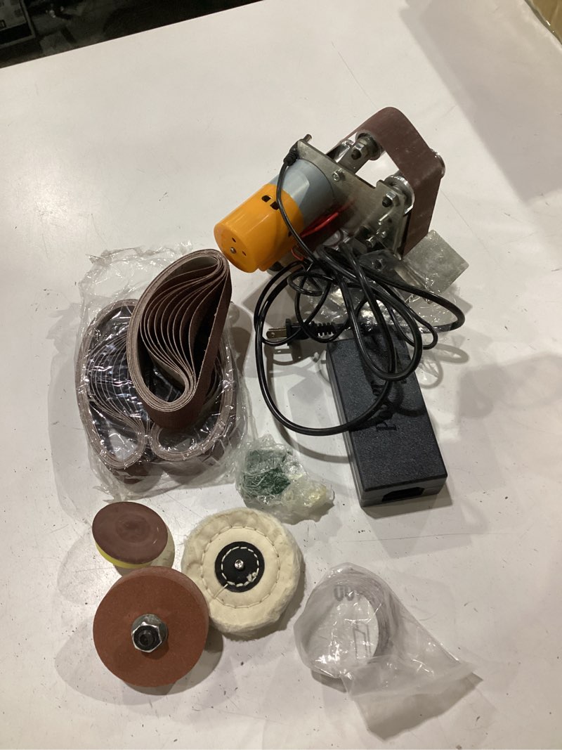 Condition photo showing Good Condition for mini belt sander, electric small sander knife making supplies, 7 adjustable speed electric knife sharpener, power belt grinder for woodworking, metal working diy (5'' x 6.8'' x 5.5'')