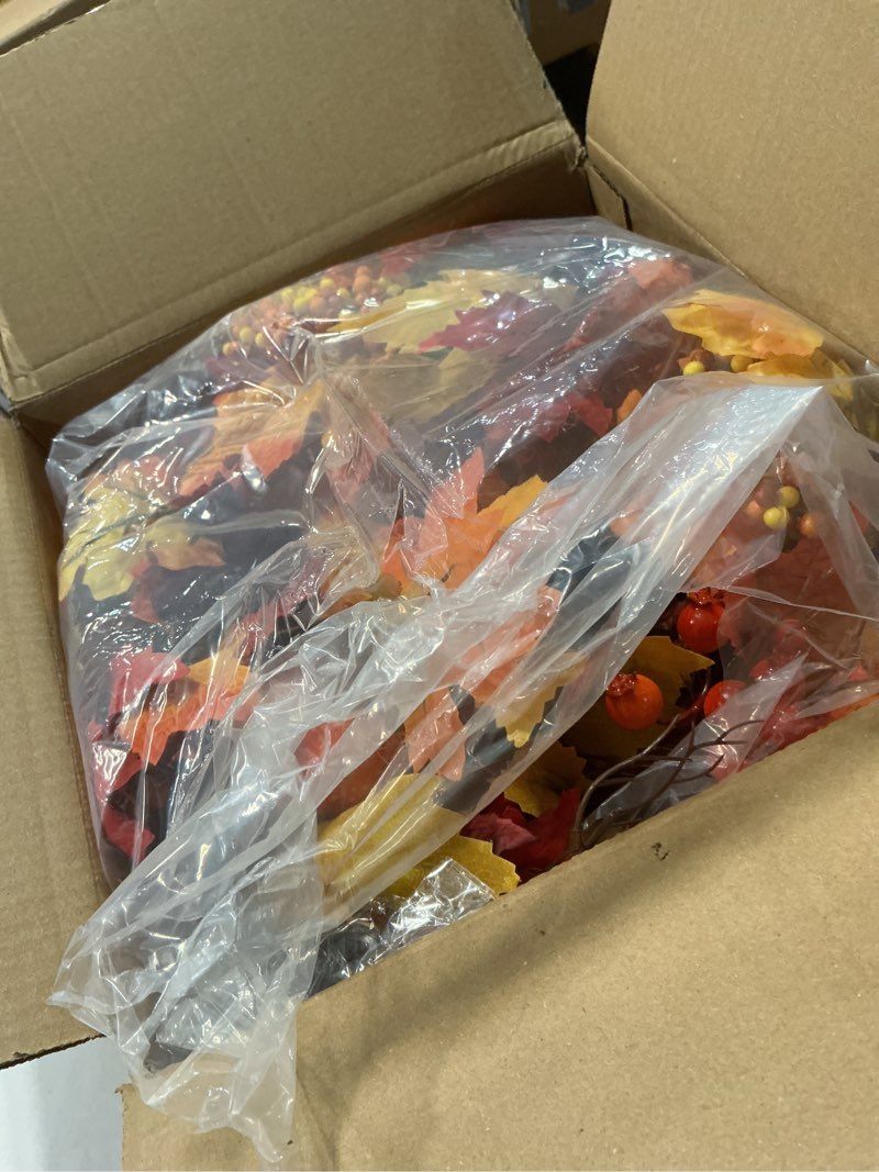 Condition photo showing Good Condition for 2 pcs lighted fall garland for mantle, 6 ft fall mantle garland with pumpkins berries pinecones, autumn leaves for home door fireplace porch