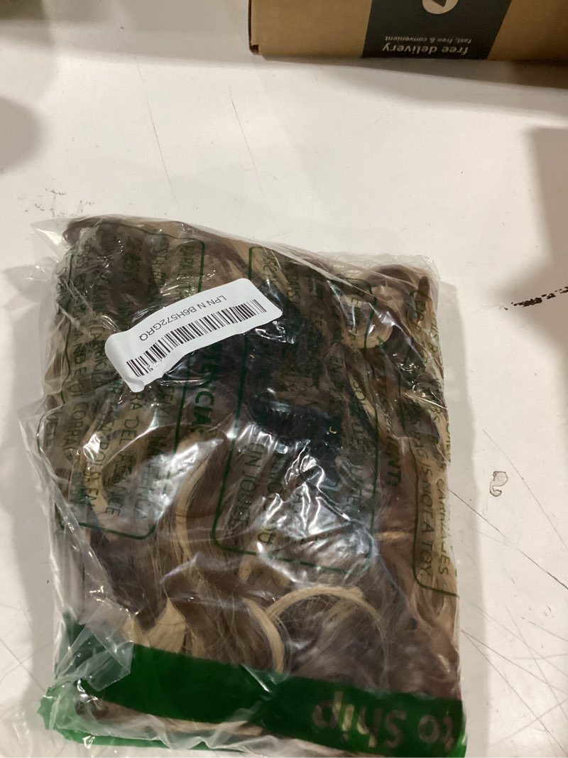 Condition photo showing Good Condition for leeons curly clip in hair extensions, 4pcs 16 inch curly/wavy hair extensions clip ins - lace weft soft natural hairpieces for women (brown beige with golden brown highlights)