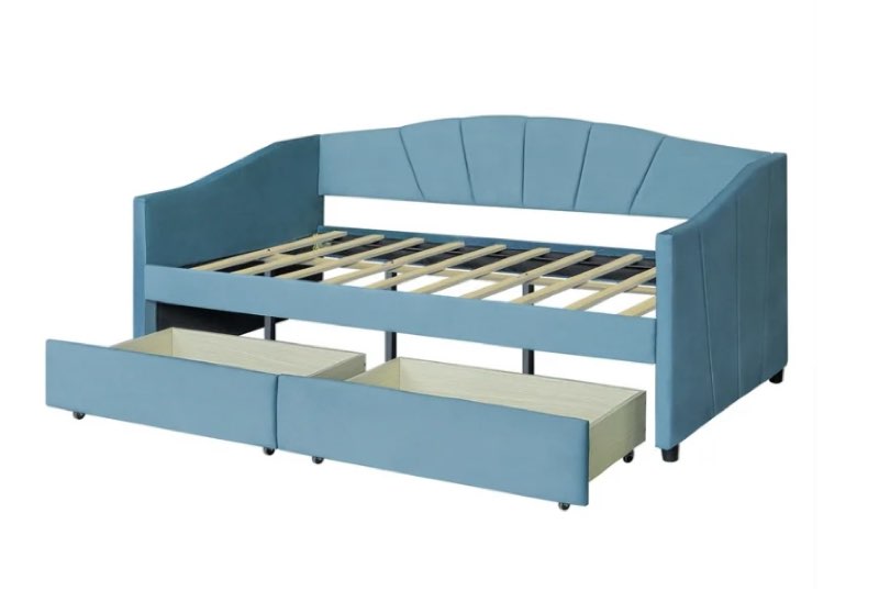 Incomplet)imerelez Upholstered daybed Twin Size with Two Drawers and Wood Slat ,Blue