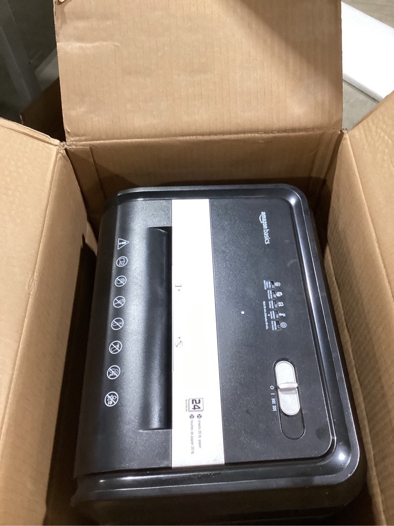 Condition photo showing Good Condition for Amazon Basics 24 Sheet Cross Cut Paper, CD and Credit Card Home Office Shredder with Pullout Basket, Black 24 Sheet Black