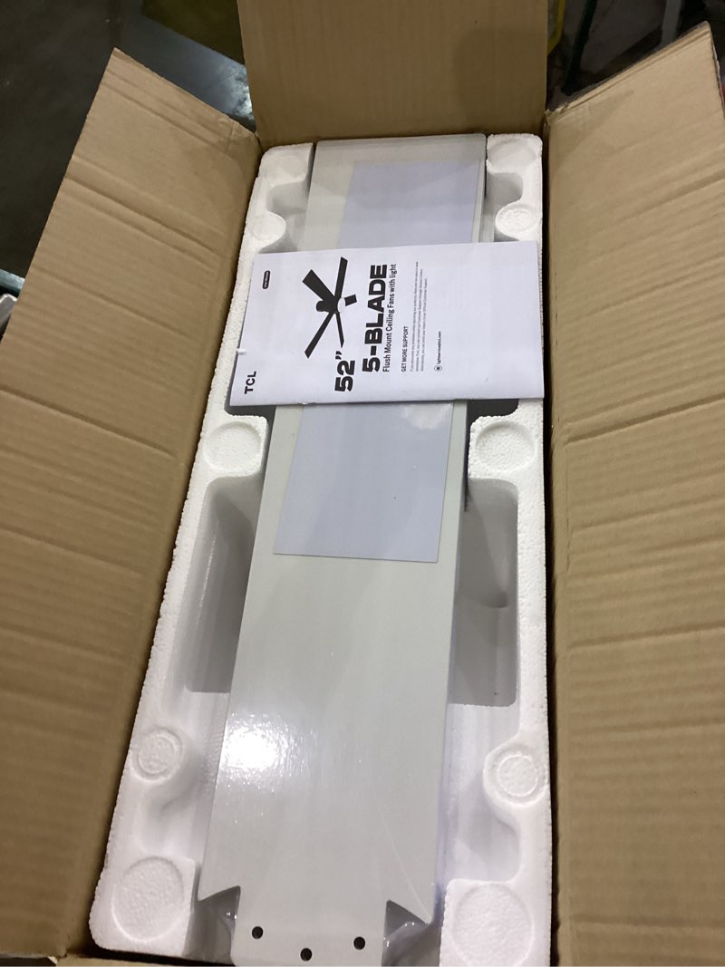 Condition photo showing New/Like New for TCL 52" Modern Ceiling Fan with Lights, 5 Blades, 6 Speeds DC Reversible, Dimmable, White Flush Mount for Bedroom, Living Room and Garage