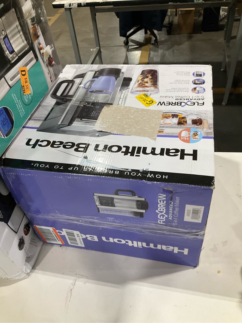 Condition photo showing As Is for Hamilton Beach FlexBrew Advanced 5-in-1 Thermal Programmable 12 Cup Drip and Single Serve Hot & Iced Coffee Maker, Movable 60oz. Water Reservoir, Use Pod Packs and Grounds, Fast Brewing, Black (49929)