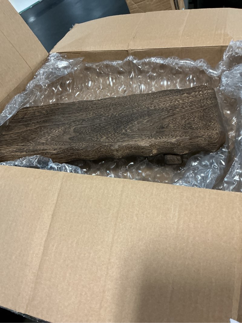 Condition photo showing Good Condition for 22 x 9 inch large decorative found wood board farmhouse wood riser pedestal stand for kitchen bathroom counter, rustic wooden board for plant, jewelry, vanity, candle
