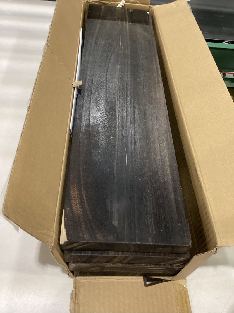 Condition photo showing As Is for *1 chipped* Wood Floating Shelves for Wall Decor, Rustic Wall Shelves for Bedroom Bathroom Kitchen Living Room, Set of 4 Walnut 24 Inch 24inch Walnut