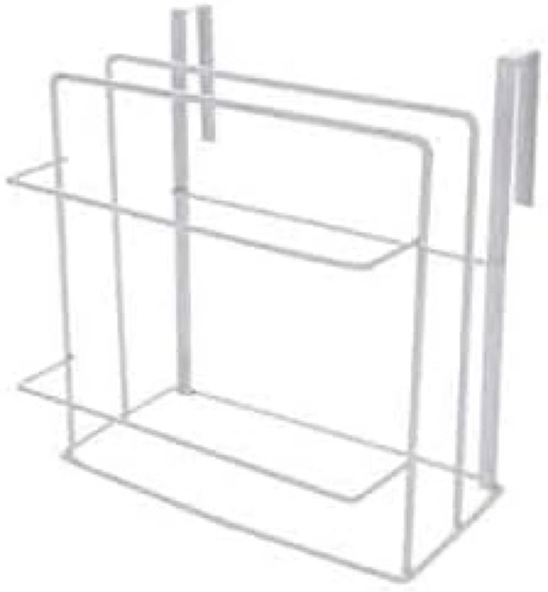 Condition photo showing As Is for under cabinet kitchen shelf over door hanging rack chopping cutting board stand bakeware cookware towel storage organizer/white