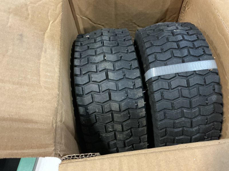 Condition photo showing As Is for 2-pack of 10x4.00-4"wheels,10" pnuematic tires,steel rim and 5/8"or 3/4" axle bore hole,2.22" offset hub for mowers,gorilla cart,hand truck,wheelbarrow,utility wagon and more,all purpose utility tire tt4004-2g
