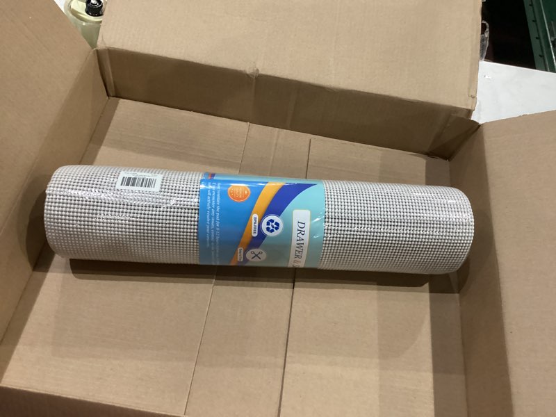 Condition photo showing New/Like New for Songrey Non-Adhesive Drawer and Shelf Liner, Non Slip Cabinet Liners, Protect Kitchen Cupboard, Bathroom Drawers, Breathable, Thick Strong Grip mat (20IN x 20FT, Light Gray) Light Gray 20"W x 240"L