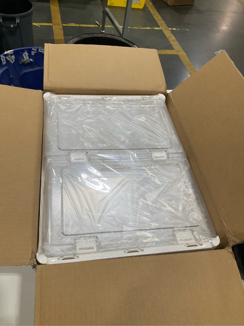 Condition photo showing Good Condition for kmiectse clear storage bin with lid 3 pack ?stackable & sturdy? plastic multifunctional folding storage bins for bedroom, living room, study,room, 23 qt folding box with magnetic door white 3 tier-3 lids