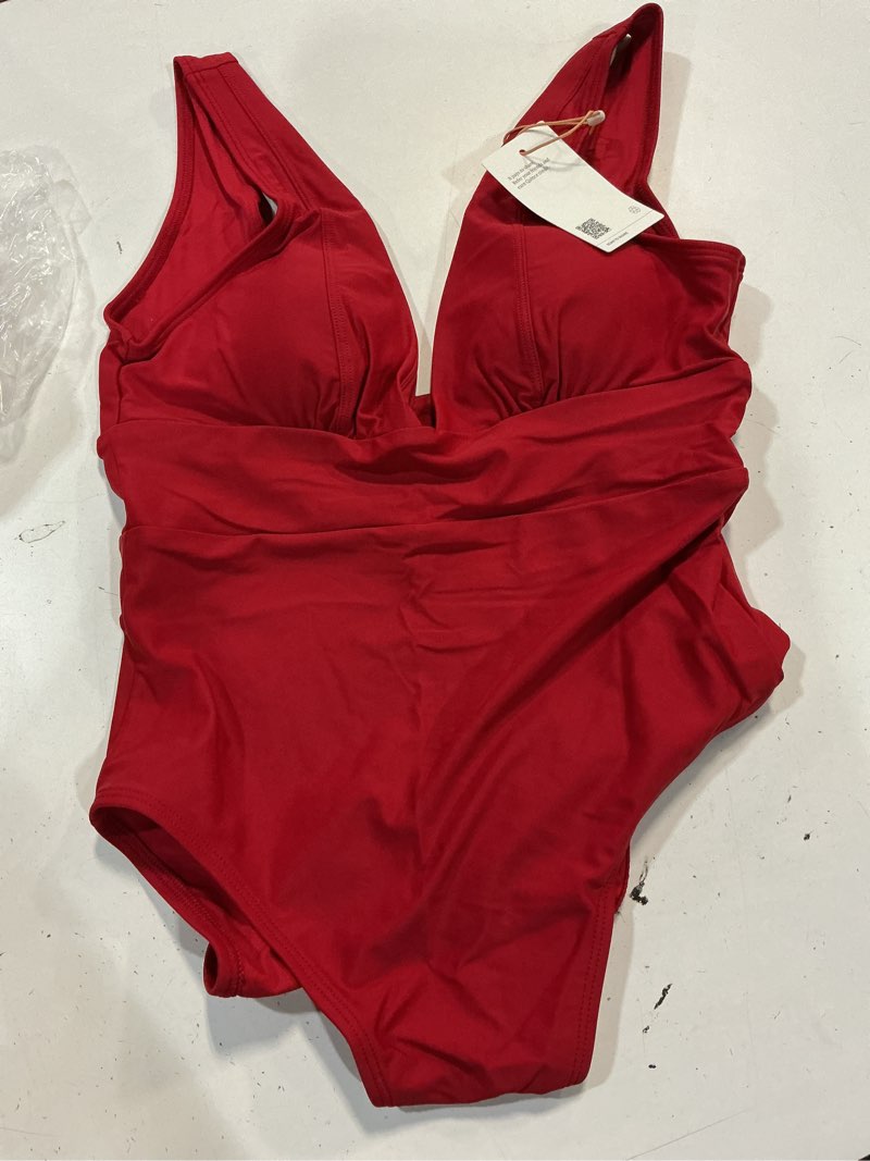 Condition photo showing New/Like New for italian plunge one-piece swimsuit, s, cherry