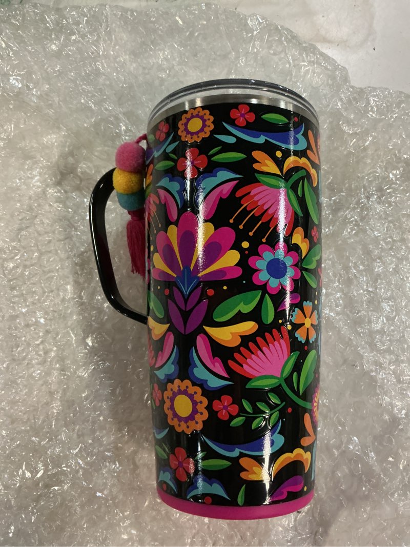 Condition photo showing New/Like New for swig life stainless steel 22oz travel mug, insulated tumbler with handle and lid, cup holder friendly, dishwasher safe, caliente caliente 22 ounces