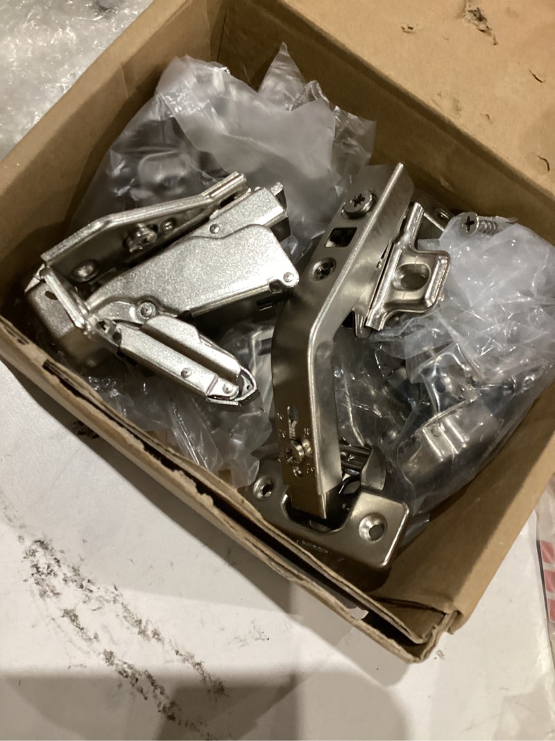 Condition photo showing As Is for chibery 2 pair 135 degree & 165 degree hinges kit for pie corner cabinets, hidden lazy susan, face frame self closing, clip on, smooth slow close, concealed mount for bi-fold door, kitchen cupboard 2 pairs