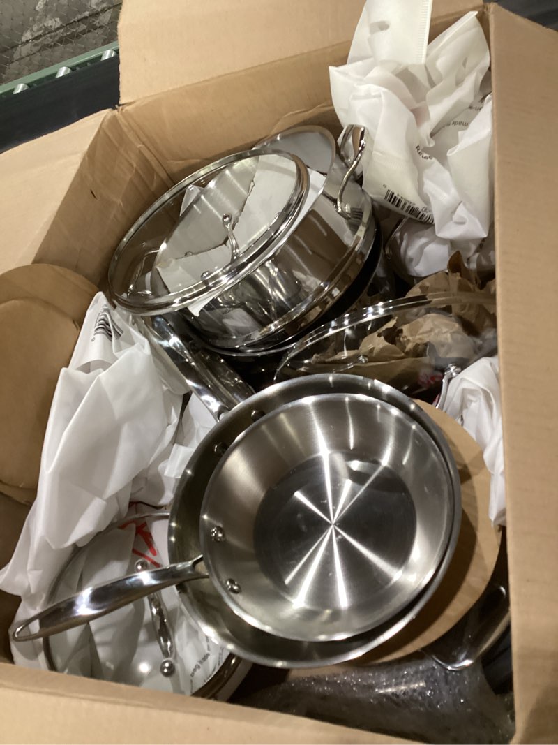 Condition photo showing As Is for cooker king stainless steel cookware set, pots and pans set non stick, hybrid ceramic cookware, frying pans, saucepans & stock pot with glass lid, non-toxic, oven safe, induction compatible , not exact, similar to stock photo