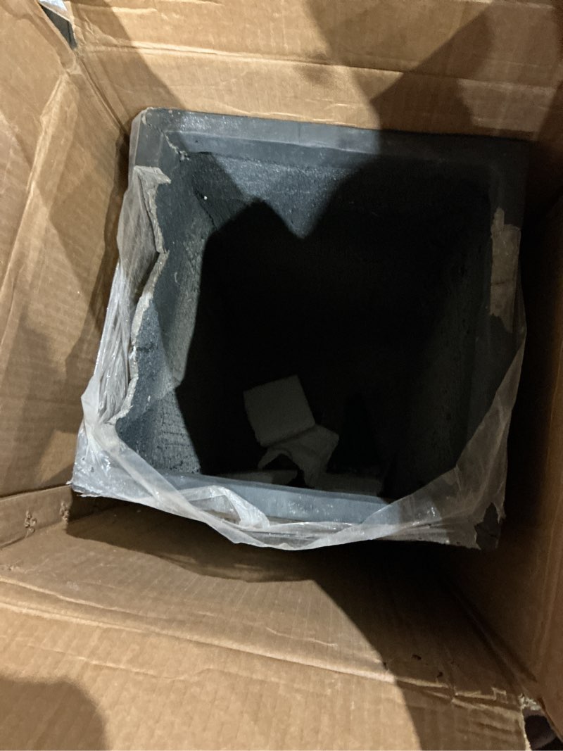 Condition photo showing As Is for kante 23.6" h tall rectangular concrete planter, modern square diameter plant pot with drainage hole and rubber plug for indoor outdoor home patio garden, black black 23.6" h
