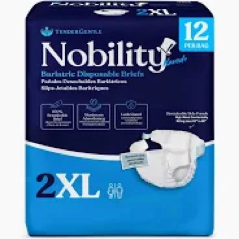 2XL Adult Diapers for Women and Men - 12 Bariatric Disposable Briefs with Tabs and Stretchable Side 