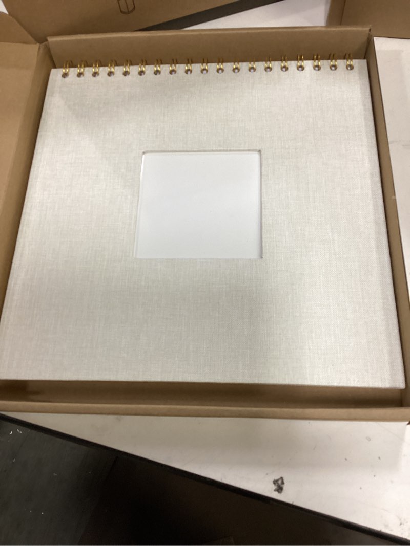 Condition photo showing New/Like New for scrapbook photo album linen cover, 10 x 10 inch hardcover kraft white pages memory book, for travel wedding guest book christmas baby shower (20 sheets/ 40 pages,beige) 10 inch 40 pages beige