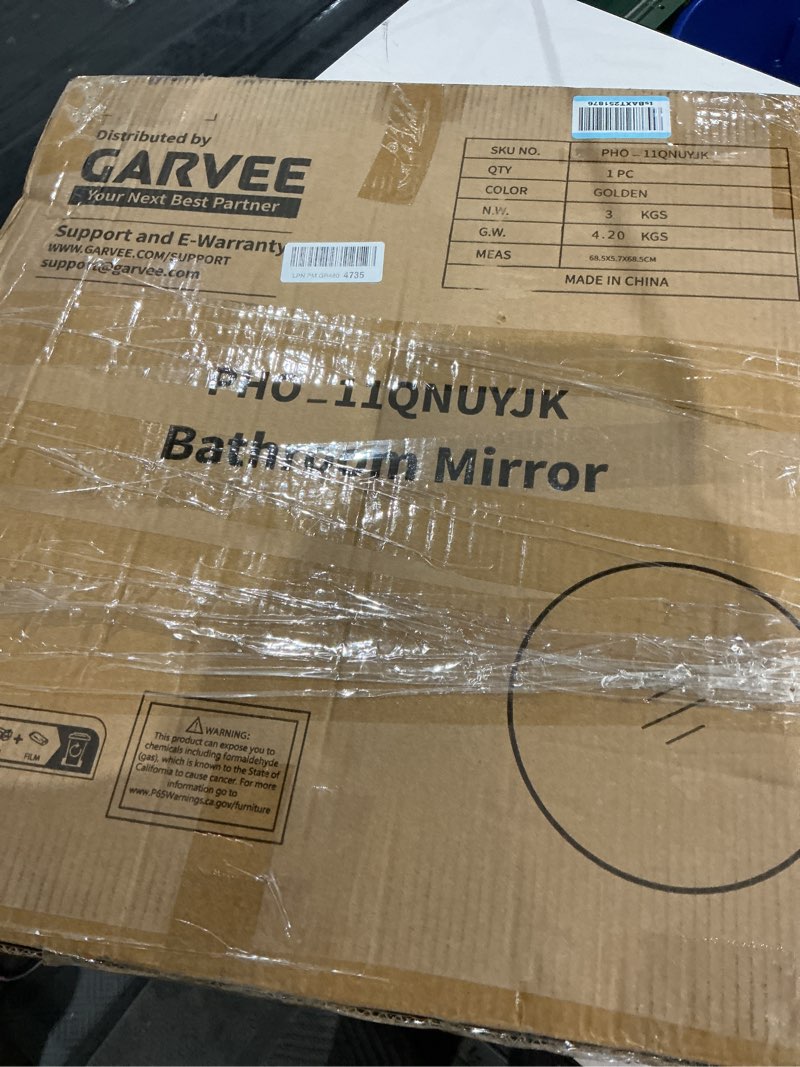 Condition photo showing New/Like New for garvee 24 in round mirror for wall, gold metal frame circle mirror, round bathroom mirror for wall decor, rounds mirror for entryway, vanity, bedroom, easy to install gold 24"l x 24"w