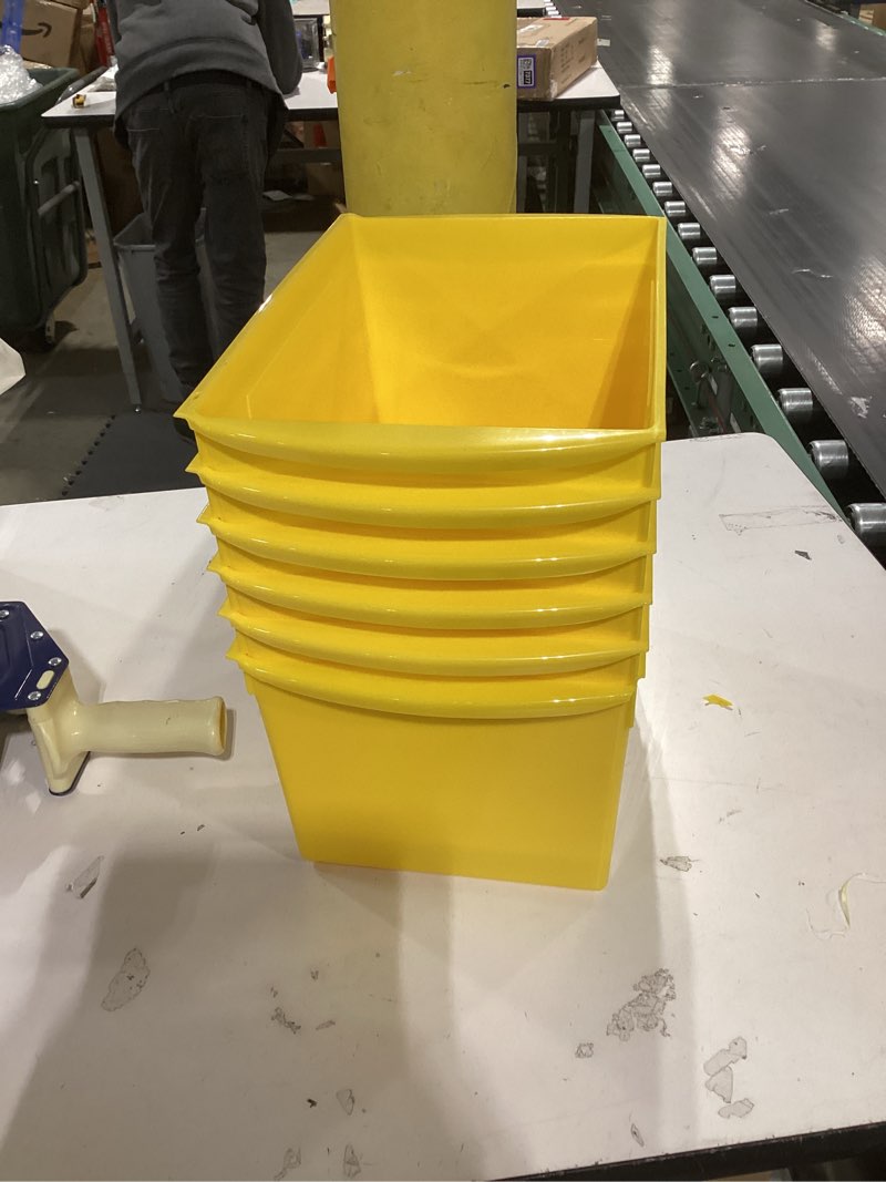 Condition photo showing Good Condition for Storex Extra-Large Book Bin, Interlocking Plastic Organizer for Home, Office and Classroom, Yellow, 6-Pack (71132U06C) Yellow 6-Pack