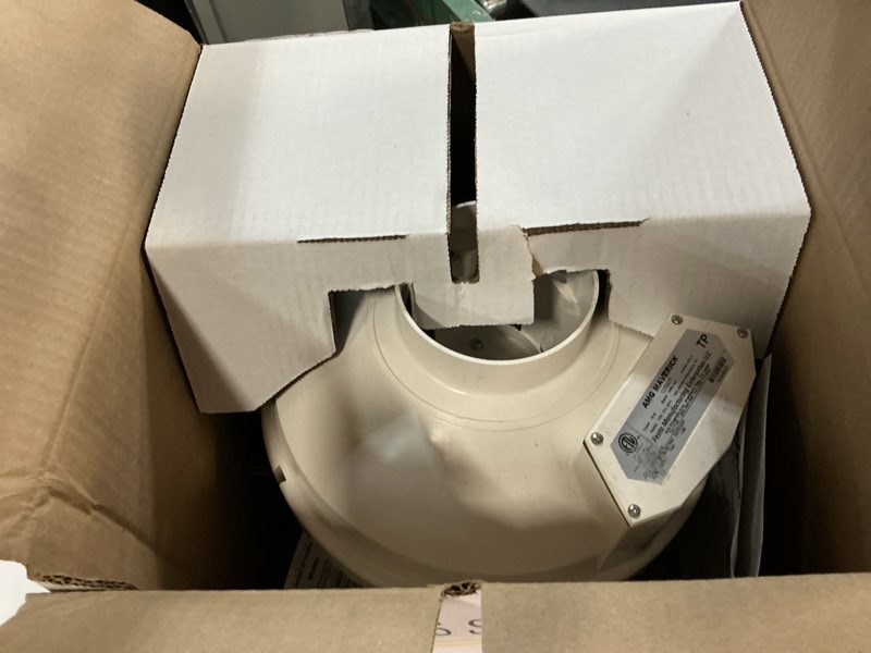 Condition photo showing As Is for Festa AMG Maverick Radon Fan - Quiet and Energy Efficient 260 CFM Radon Mitigation System Inline Duct Fan - 4" Electric Inline - Made with Sturdy Glass Reinforced Poly-Resin – White