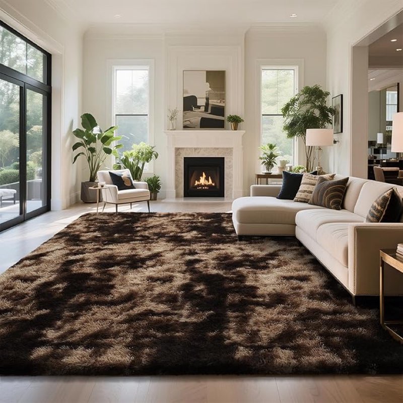 yongyangjuxin fluffy rug shaggy area rug, mottling brown 6x9 area rugs for living room, large shag a